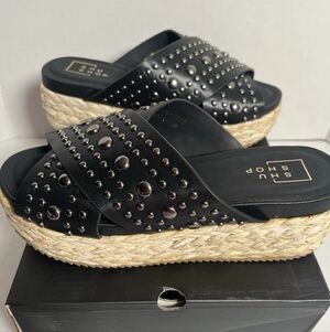 ShuShop KAIA Black Studded Platform Sandals Hemp Espadrille Goth Punk Sexy Edgy
